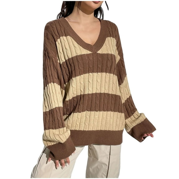 hotojiny Womens Sweaters Fall Outfits Oversized V Neck Soft Knit Pullover Trendy Tops Casual Blouses Long Sleeve Shirts for Women