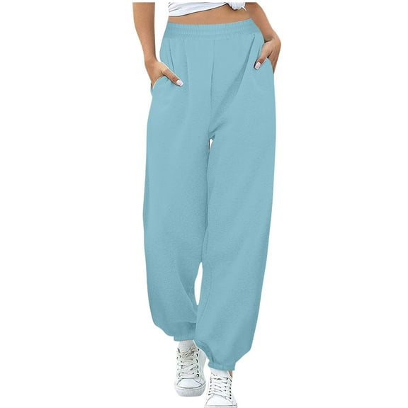 hotojiny Womens Sweatpants Baggy Athletic Workout Joggers with Pockets Elastic High Waisted Solid Trousers