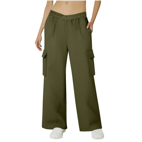 hotojiny Womens Sweatpants V Crossover Wide Leg Cargo Pants Fall Fashion Outfits Baggy Winter Clothes for Workout Running