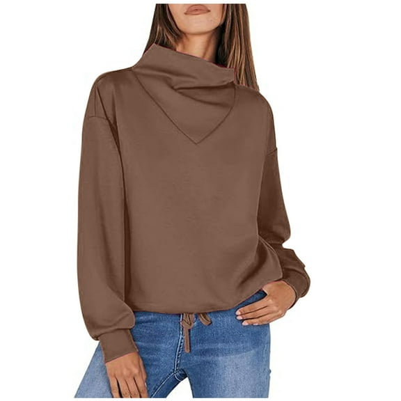 hotojiny Womens Sweatshirt Casual Long Sleeve Lightweight Turtleneck Sweatshirts Solid Color Loose Pullover Tops