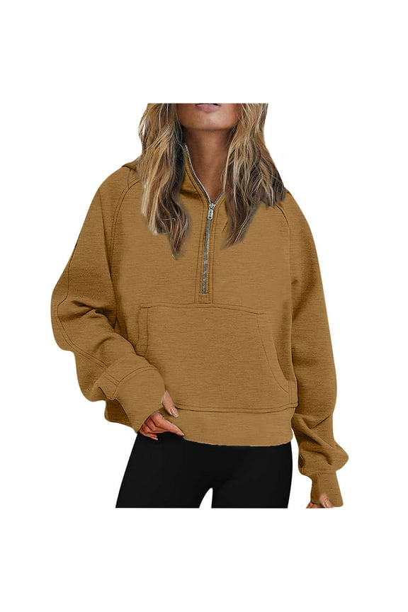 Womens Sweatshirt Lightweight Long Sleeve Half Zip Up Pullover Oversized Casual Warm Athletic Fleece Hoodies with Pockets