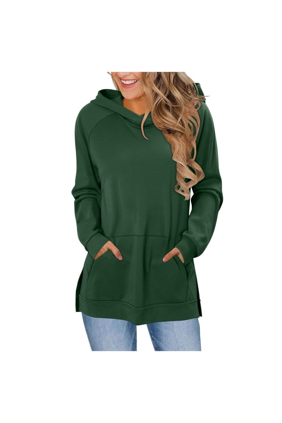 Womens Sweatshirt Lightweight Warm Plain Side Slit Pullover Casual Loose Hoodie Athletic Workout Top with Pockets