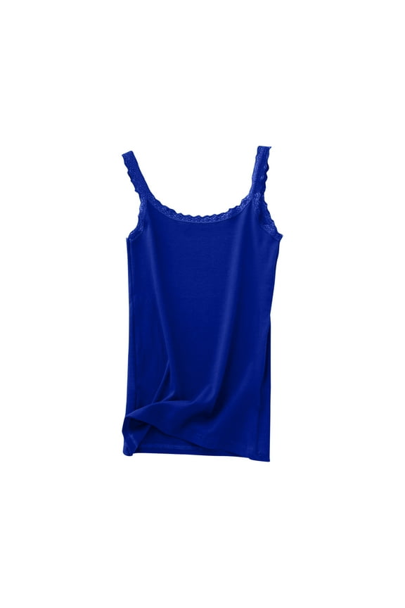 Womens Tank Top Comfortable Cotton Camisoles Summer Sleeveless Crew Neck Cami Undershirts Lace Trim Layering T-Shirts
