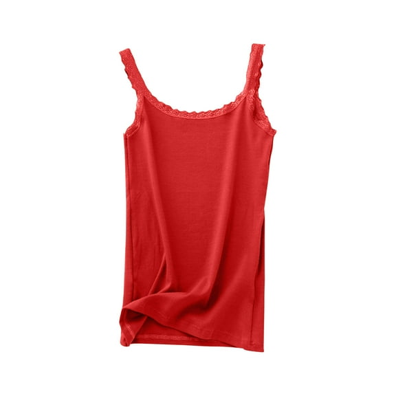 hotojiny Womens Tank Top Comfortable Cotton Camisoles Summer Sleeveless Crew Neck Cami Undershirts Lace Trim Layering T-Shirts