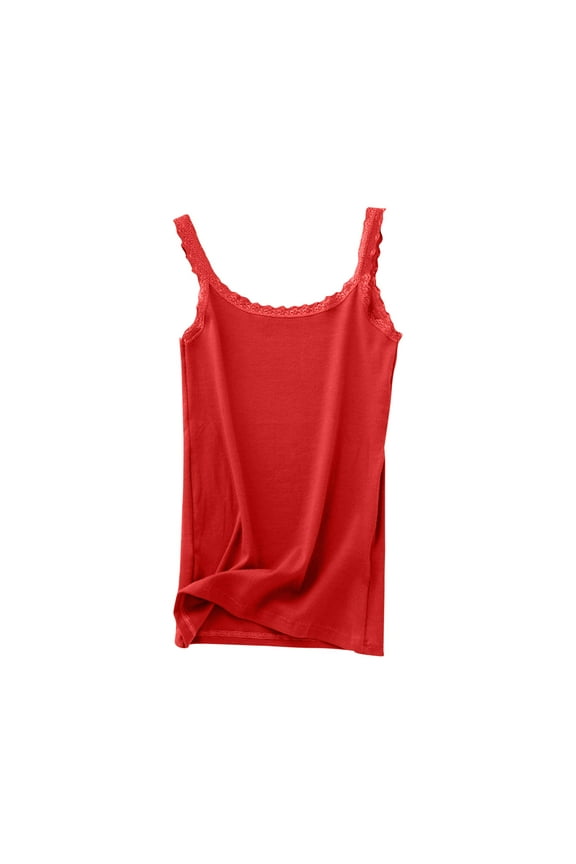 Womens Tank Top Comfortable Cotton Camisoles Summer Sleeveless Crew Neck Cami Undershirts Lace Trim Layering T-Shirts