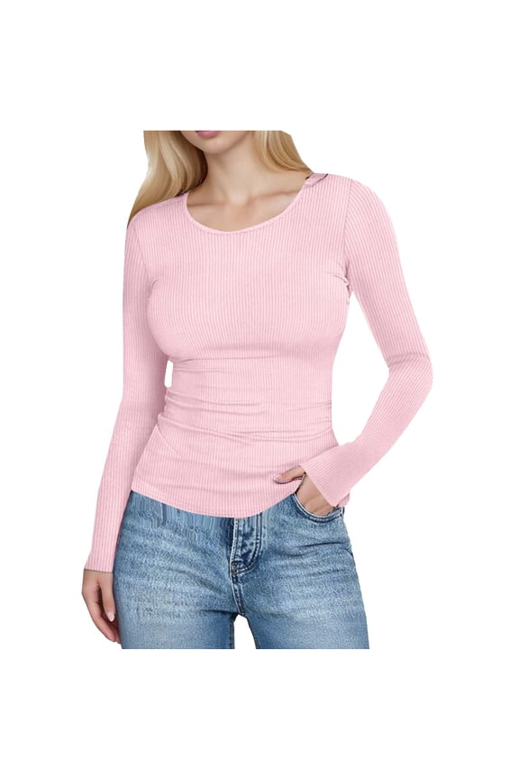 Womens Thermal Shirt Casual Long Sleeve Crew Neck Basic Undershirt Fashion Ruched Slim Fit Work Tops