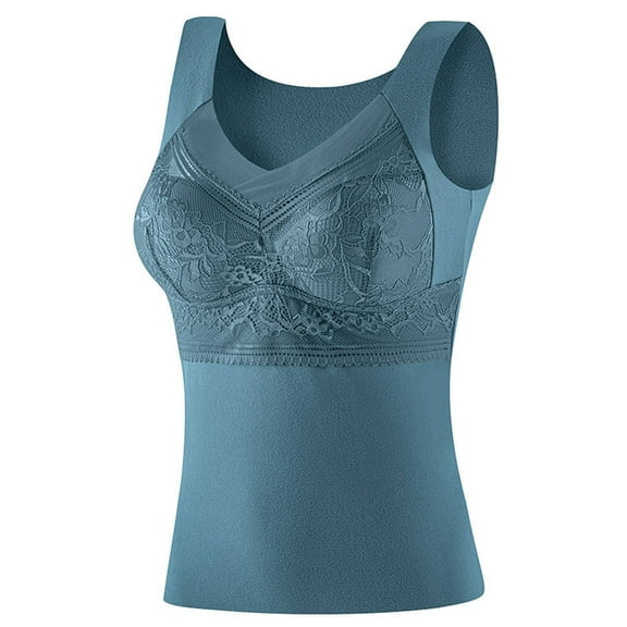 hotojiny Womens Thermal Tank Top Fleece Lined Soft Underwear Winter Warm Camisole Vest Lace Sleeveless Undershirts