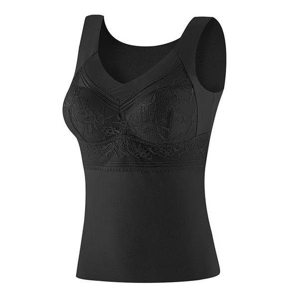 hotojiny Womens Thermal Tank Top Fleece Lined Soft Underwear Winter Warm Camisole Vest Lace Sleeveless Undershirts