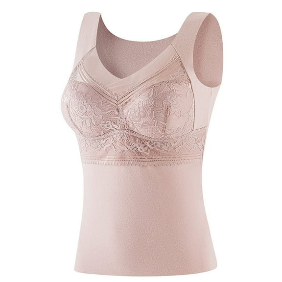 hotojiny Womens Thermal Tank Top Fleece Lined Soft Underwear Winter Warm Camisole Vest Lace Sleeveless Undershirts