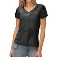 thumbnail image 1 of hotojiny Womens Tops Sparkly Sequin Glitter Short Sleeve T Shirts Trendy V Neck Blouses Dressy Party Clubwear, 1 of 7