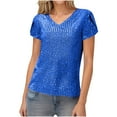 thumbnail image 1 of hotojiny Womens Tops Sparkly Sequin Glitter Short Sleeve T Shirts Trendy V Neck Blouses Dressy Party Clubwear, 1 of 7