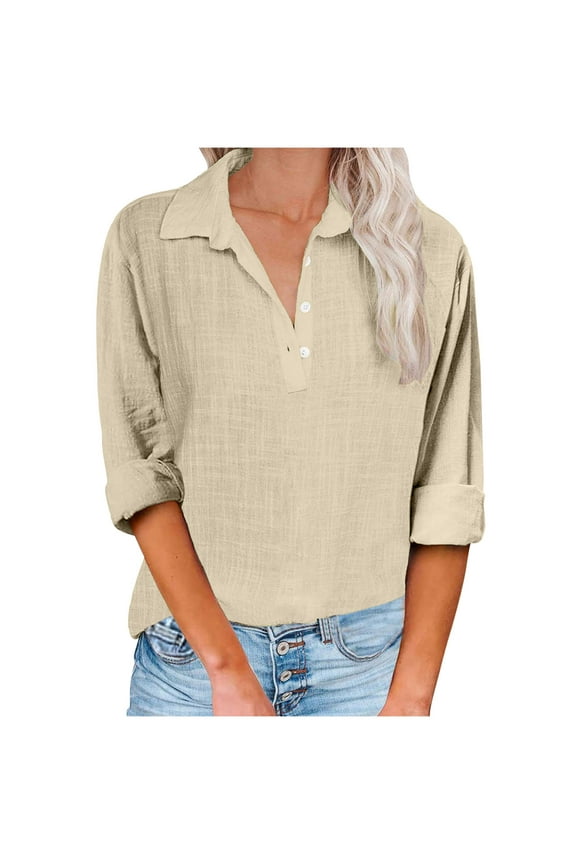 Womens Tops Button down Shirt Laple Fashion Long Sleeve Work Blouses Casual Solid Color Loose Tshirts