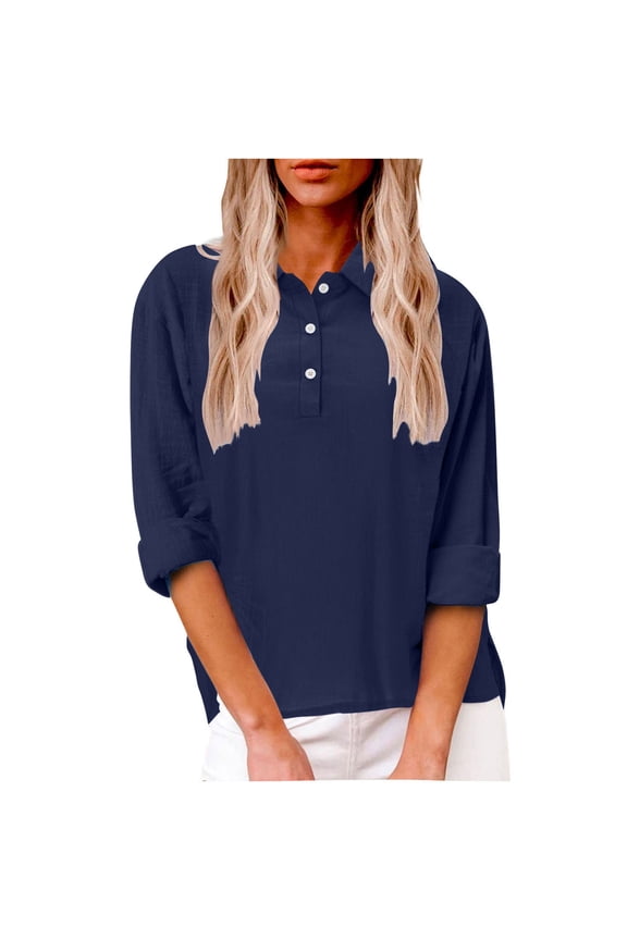 Womens Tops Casual Laple Long Sleeve Tshirts Loose Button down Shirts Lightweight Soft Solid Color Blouse
