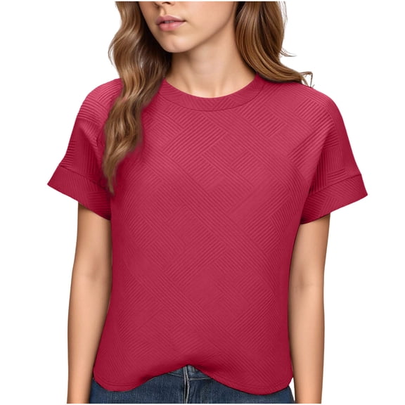 hotojiny Womens Tops Summer Short Sleeve Basic T Shirts Textured Crew Neck Casual Tees Spring Trendy Clothes S-XXL