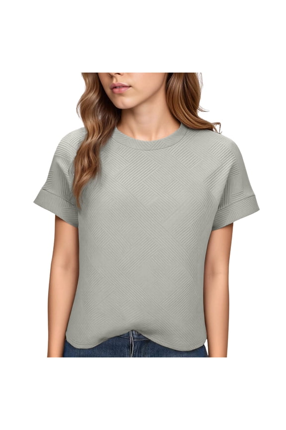 Womens Tops Summer Short Sleeve Basic T Shirts Textured Crew Neck Casual Tees Spring Trendy Clothes S-XXL