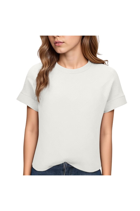 Womens Tops Summer Short Sleeve Basic T Shirts Textured Crew Neck Casual Tees Spring Trendy Clothes S-XXL
