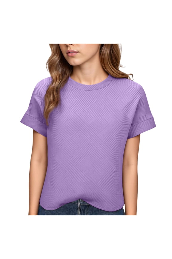 Womens Tops Summer Short Sleeve Basic T Shirts Textured Crew Neck Casual Tees Spring Trendy Clothes S-XXL