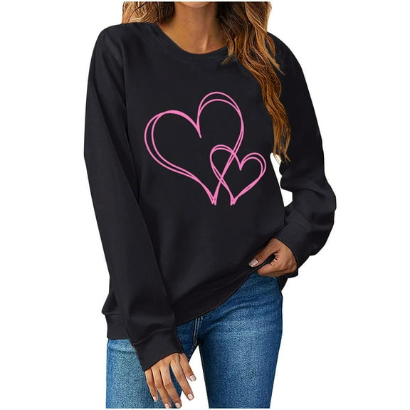 hotojiny Womens Valentine's Day Sweatshirts Fashion Casual Long Sleeve Loose Pullover Soft Crewneck Spring Tops