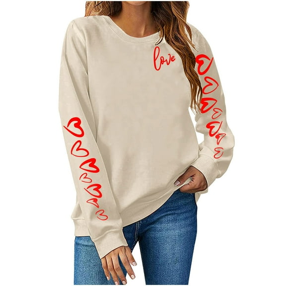 hotojiny Womens Valentine's Day Sweatshirts Fashion Casual Long Sleeve Loose Pullover Soft Crewneck Spring Tops