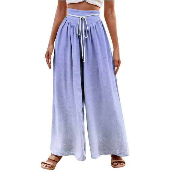 hotojiny Womens Wide Leg Pants High Waisted Casual Palazzo Pants Gradient Loose Beach Trousers with Drawstring