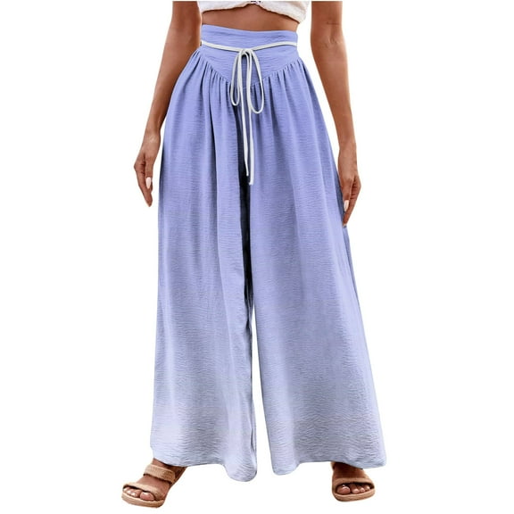 hotojiny Womens Wide Leg Pants High Waisted Casual Palazzo Pants Gradient Loose Beach Trousers with Drawstring