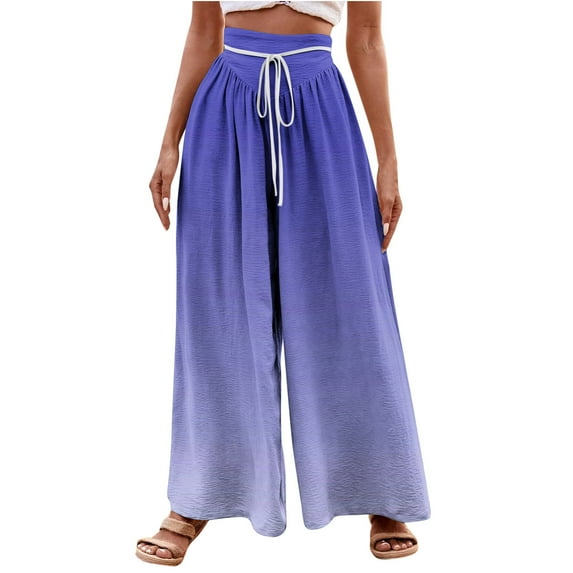 hotojiny Womens Wide Leg Pants High Waisted Casual Palazzo Pants Gradient Loose Beach Trousers with Drawstring