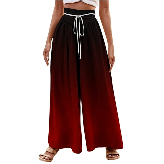 hotojiny Womens Wide Leg Pants High Waisted Casual Palazzo Pants Gradient Loose Beach Trousers with Drawstring