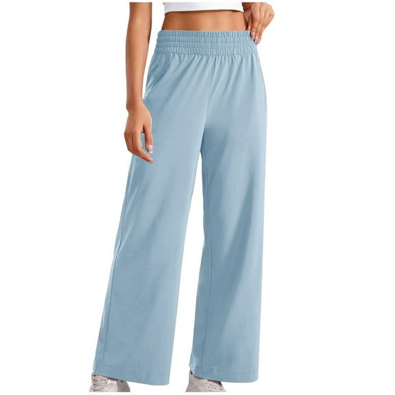 hotojiny Womens Wide Leg Sweatpants High Elastic Waisted Lounge Pants with Pockets Baggy Solid Workout Athletic Trousers