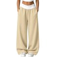 thumbnail image 1 of hotojiny Womens Wide Legs Sweatpants Fashion Colorblock Pants with Pockets Elastic Waist Baggy Pants Streetwear(Khaki,XX-Large), 1 of 8