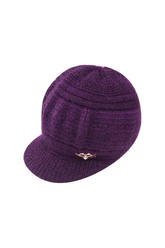 Womens Winter Hat with Brim Warm Fleece Lined Knitted Beret Hat Elegant Plush Trendy Stretchy Hats