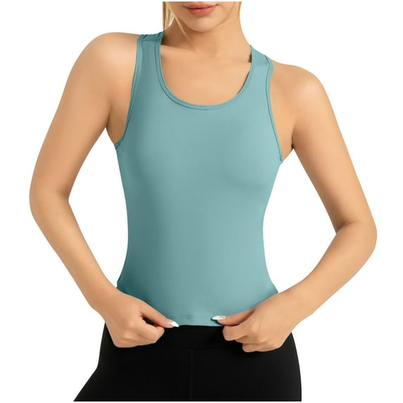 hotojiny Womens Workout Tops Breathable Seamless Crew Neck Athletic Shirts Casual Sleeveless Stretch Running Yoga Tee Clothes