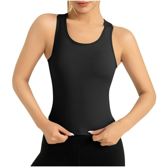 hotojiny Womens Workout Tops Breathable Seamless Crew Neck Athletic Shirts Casual Sleeveless Stretch Running Yoga Tee Clothes