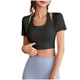 thumbnail image 1 of hotojiny Womens Workout Tops Stylish Halter Short Sleeve U Neck Yoga Shirts Stretchy Athletic Running Built-In Bra Gym Clothes, 1 of 6
