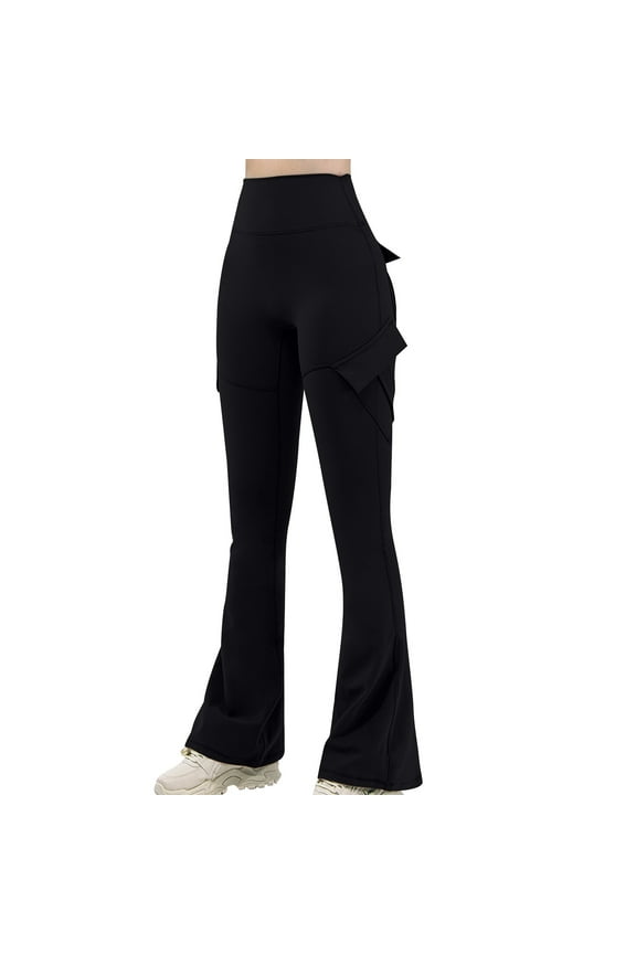 Womens Yoga Cargo Pants with Pockets Casual Wide Leg Workout Pants Stretch Athletic Bell Bottom Flared Trousers