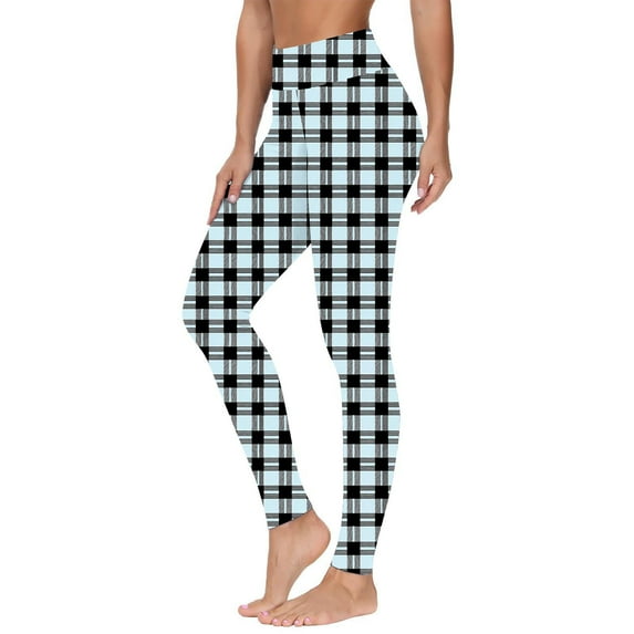 hotojiny Womens Yoga Leggings Trendy Plaid High Waisted Slim Workout Pants Soft Casual Gym Athletic Trousers