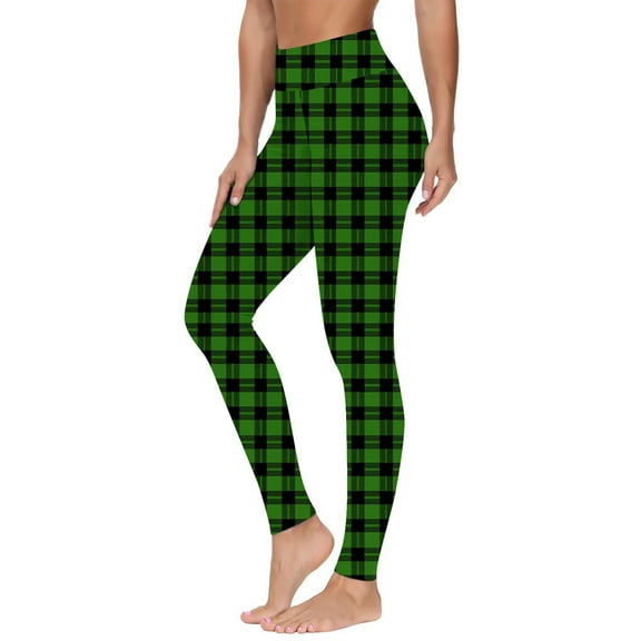 hotojiny Womens Yoga Leggings Trendy Plaid High Waisted Slim Workout Pants Soft Casual Gym Athletic Trousers