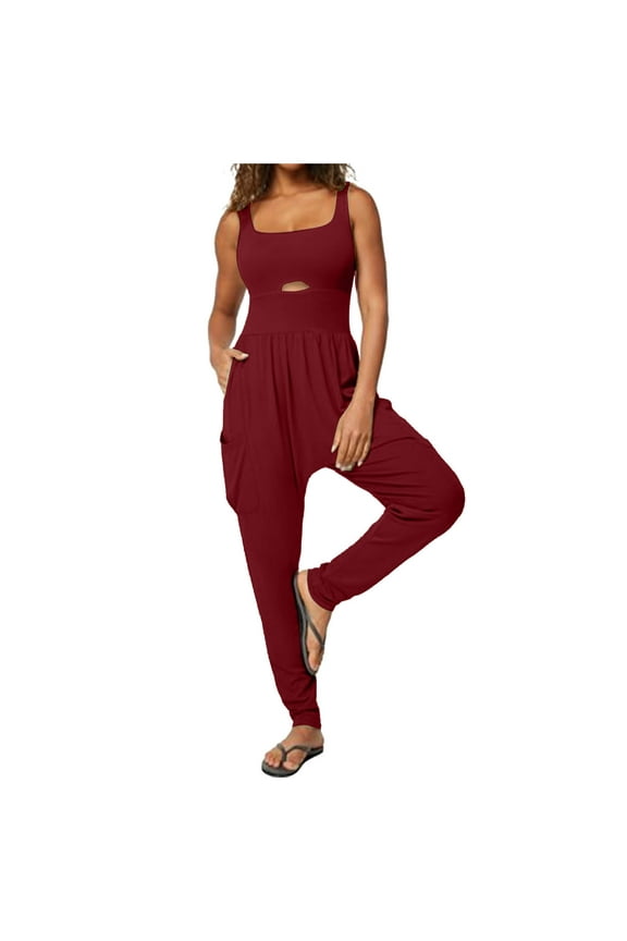 Womens Yoga Rompers Casual Sleeveless Baggy Workout Joggers Jumpsuits with Pockets Athletic Overalls