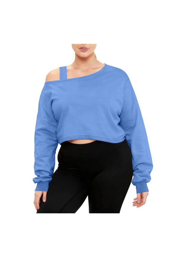 Womens off Shoulder Sweatshirt Oversized Long Sleeve Workout Cropped Top Pullover Loose Fit Casual Plus Size Active Shirts