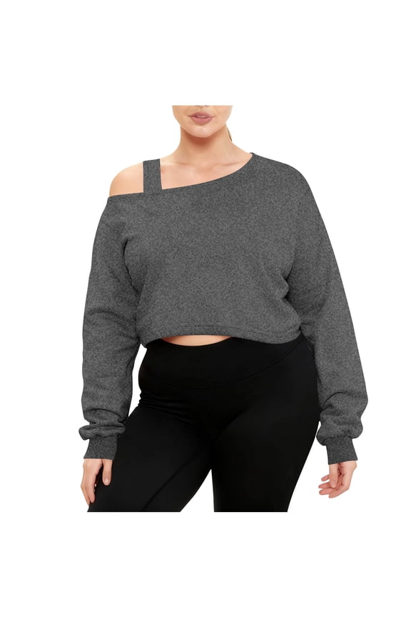 Womens off Shoulder Sweatshirt Oversized Long Sleeve Workout Cropped Top Pullover Loose Fit Casual Plus Size Active Shirts