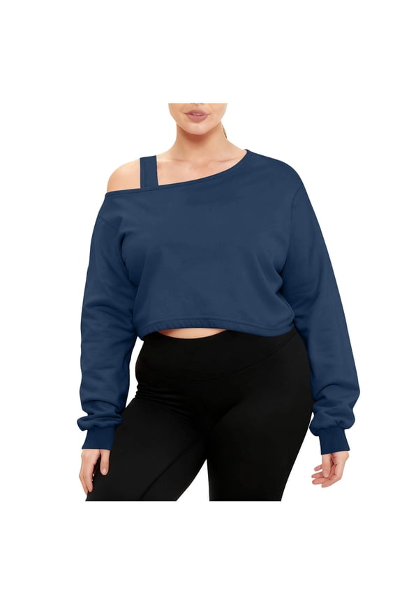 Womens off Shoulder Sweatshirt Oversized Long Sleeve Workout Cropped Top Pullover Loose Fit Casual Plus Size Active Shirts