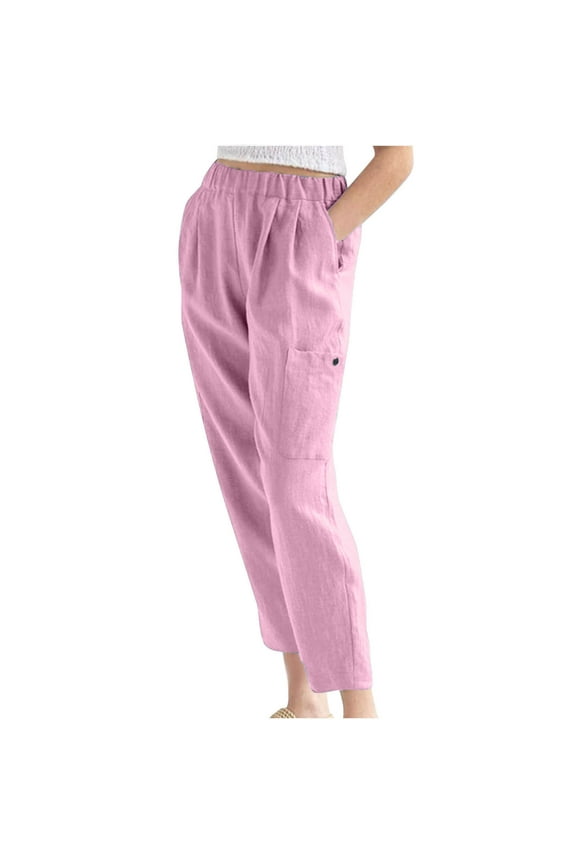 Women's Pants High Waisted Casual Linen Pants Breathable Comfy Solid Color Work Cropped Trousers Fall Clothes