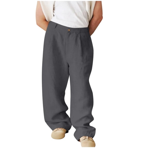 hotojiny Work Pants for Men Breathable Button Pull on Trousers Lightweight Workwear Loose Fit Big and Tall Casual Pants