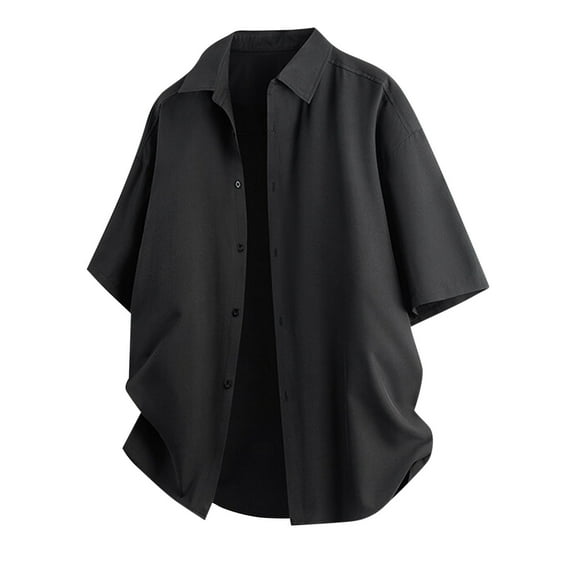 hotojiny Work Shirts for Mens Oversized Short Sleeve Casual Button down Shirt Jacket Lightweight Loose Plain Lapel Shacket