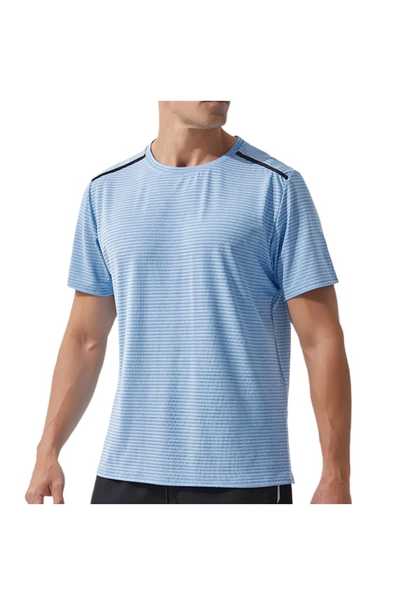Workout Shirts for Men Stylish Stripes Quick Dry Summer Tops Athletic Running Gym Short Sleeve Performance T Shirt
