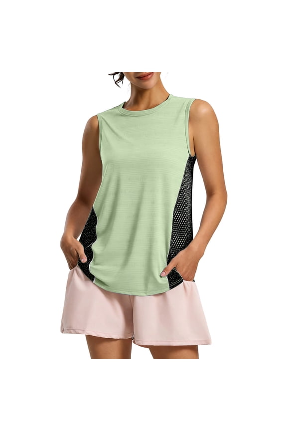 Workout Tank Tops for Wome Trendy Side Striped Athletic Shirts Plus Size Cooling Crew Neck Gym Running T Shirts
