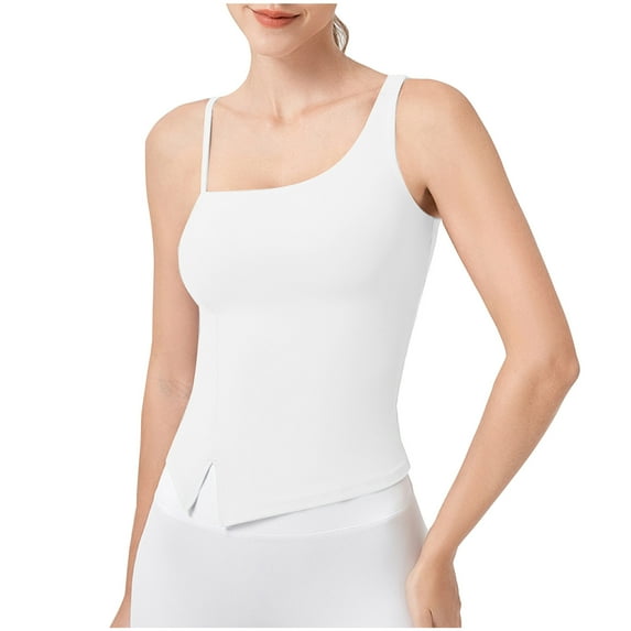 hotojiny Workout Tops for Women Breathable Backless Stretch Yoga Tank Shirt Solid Slim Asymmetrical Hem Athletic Tee
