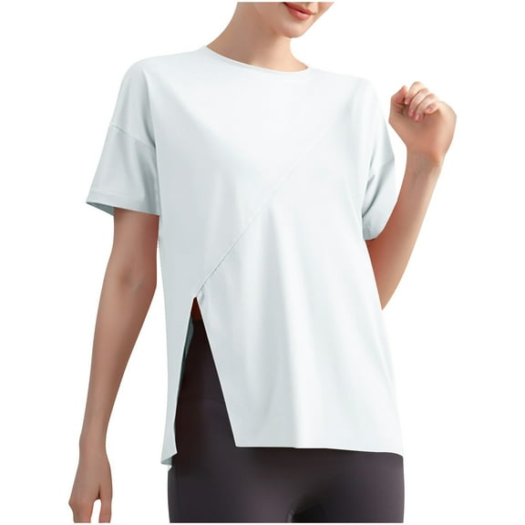 hotojiny Workout Tops for Women Casual Short Sleeve Loose Yoga T Shirts Comfy Soft Crewneck Lounge Blouse