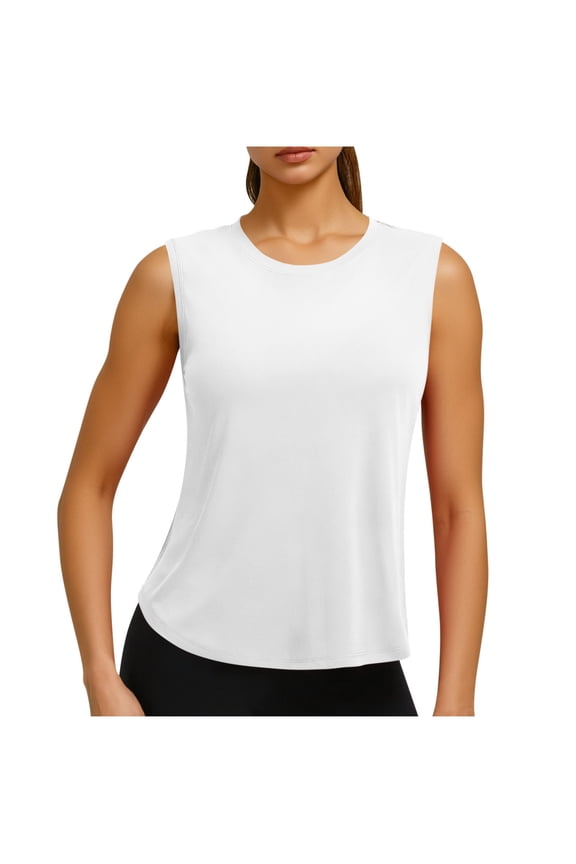 Workout Tops for Women Crew Neck Loose Fit Muscle Tank Running Shirts Lightweight Performance Athletic Yoga Activewear