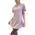 thumbnail image 1 of hotojiny Workout Tops for Women Fashion Solid Curve Hem Crew Neck Plus Size Shirt Oversized Breathable Stretch Short Sleeve Tee for Running Yoga, 1 of 4