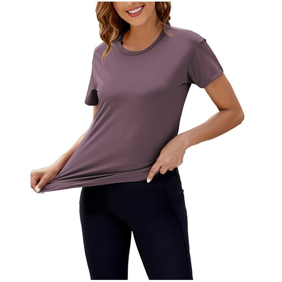 hotojiny Workout Tops for Women Lightweight Quick-Dry Short Sleeve Running Yoga Shirt Loose Solid Color Crew Neck Stretch Tee